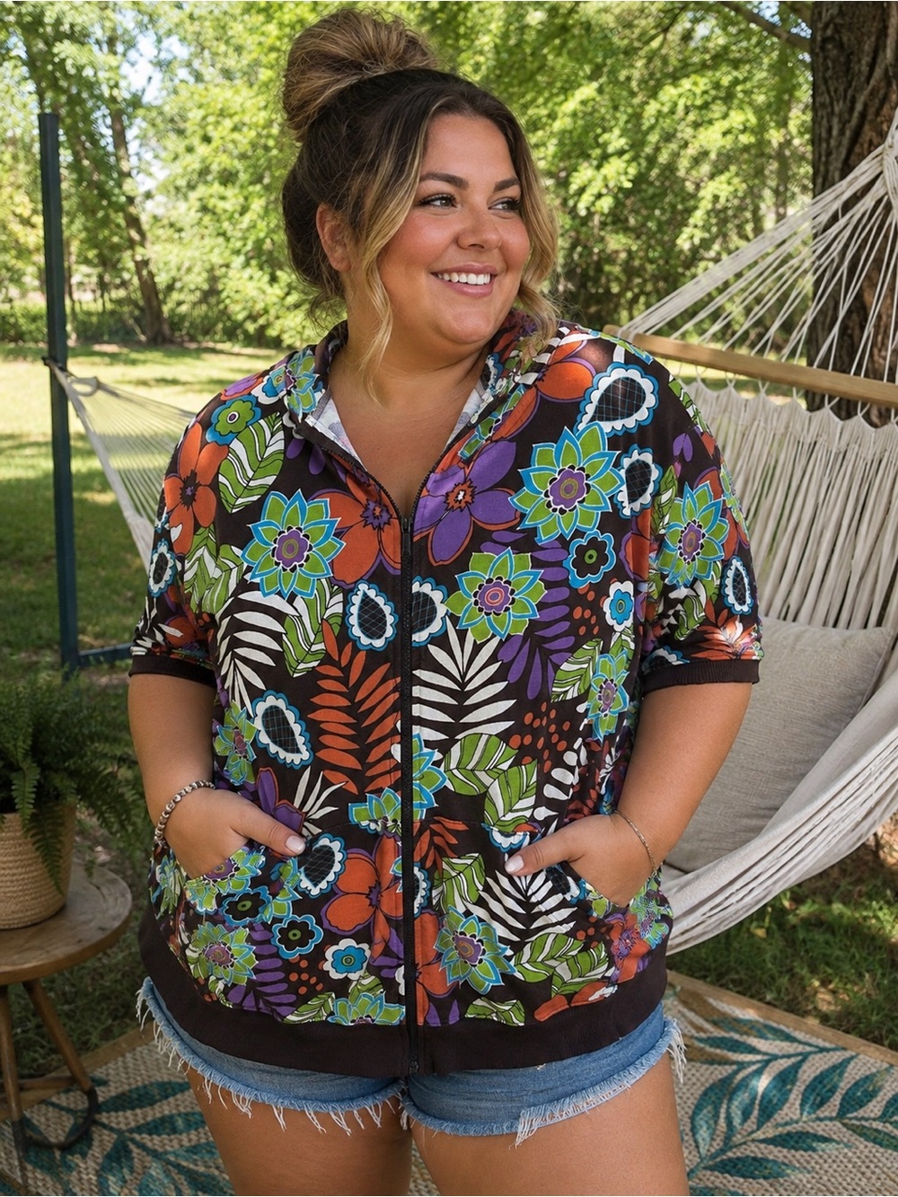 Cato Multicolor Floral Zip-Up Bomber Jacket